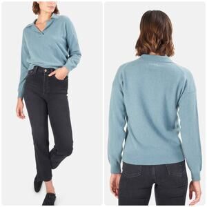NAADAM Cashmere Wool V Neck Polo Sweater in Mist